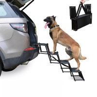 Dog Car Accordion Folding Stairs Metal Frame Collapsible Pet Ramp With Four Dog Steps Portable Adjustable Ramp